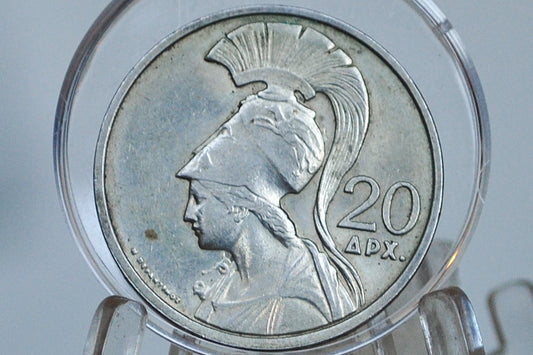 1973 Greek 20 Drachmai Coin - Rising Phoenix Drachmae - Battle Ready Athena Coin Drachma