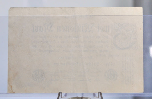 1923 Germany 2 Million Mark Note - Reichsbanknote - No Serial Number - Star Watermark - 1923 German Two Million Marks Inflation Note- P#104a