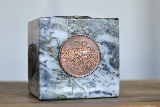 Unique J.C. Walsh & Sons Marble Cube Decorative Coin Paperweight - Made in Rathfarnham, Dublin, Ireland - J.C Walsh & Sons Decorative Paperweight - Connemara Marble Paperweight