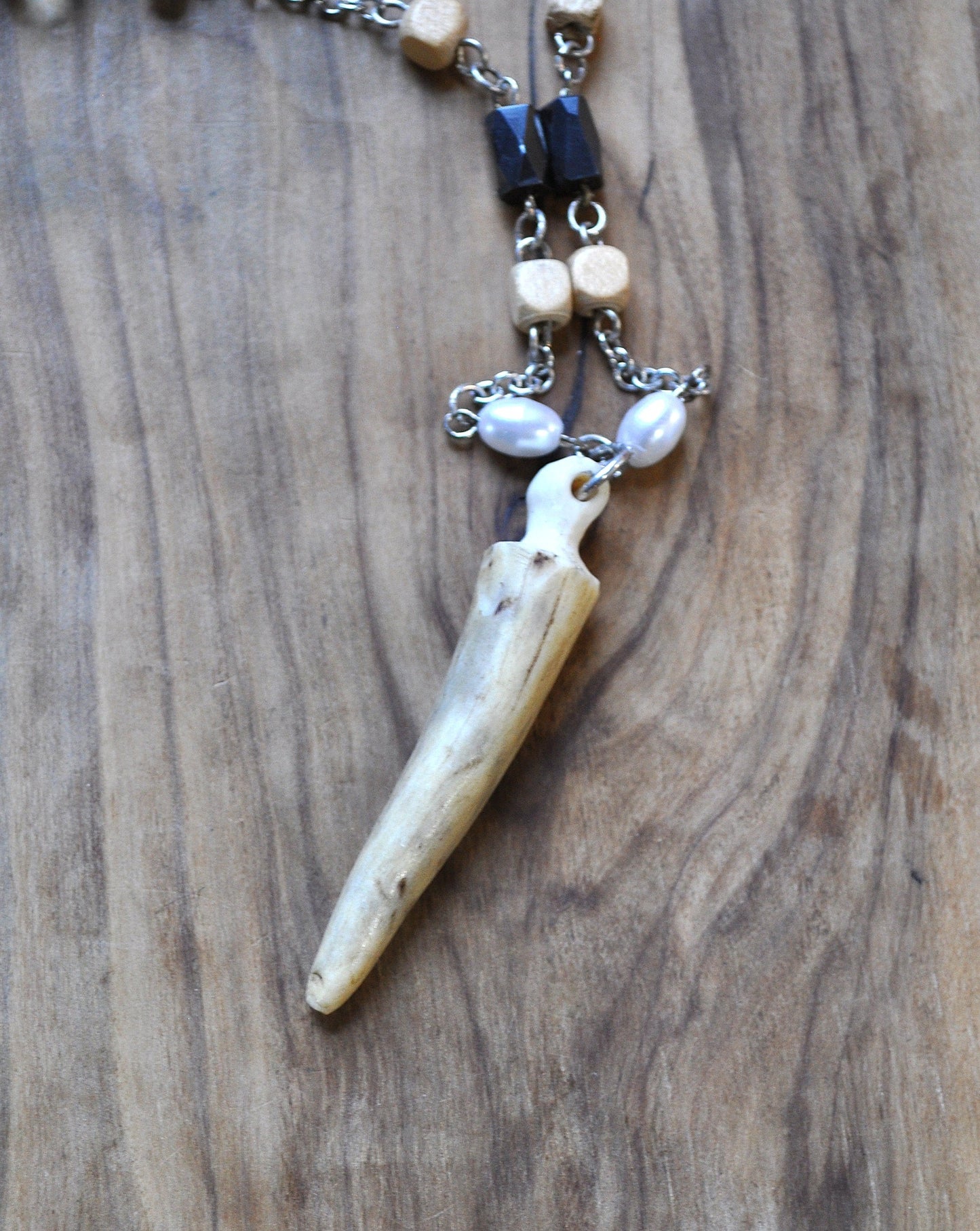 Deer Antler Brow Tine Bone Necklace - Animal Bone Deer Antler Necklace Handmade - Animal Bone Jewelry