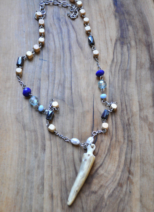 Deer Antler Brow Tine Bone Necklace - Animal Bone Deer Antler Necklace Handmade - Animal Bone Jewelry