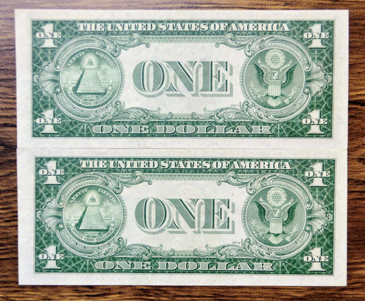 1935 E Silver Cert Consecutive Notes - Sequential Serial Number Pair - 1935E One Dollar Blue Seal Note - Fr#1614