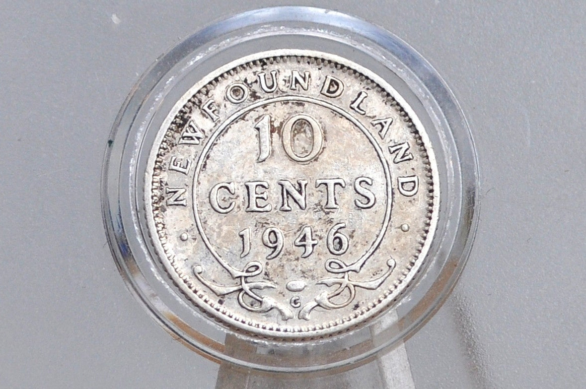 Rare Silver 1946 Newfoundland 10 Cent - AU Condition - Rare Coin, Only 38,400 Minted - Ten Cents Newfoundland 1946 Sterling Silver