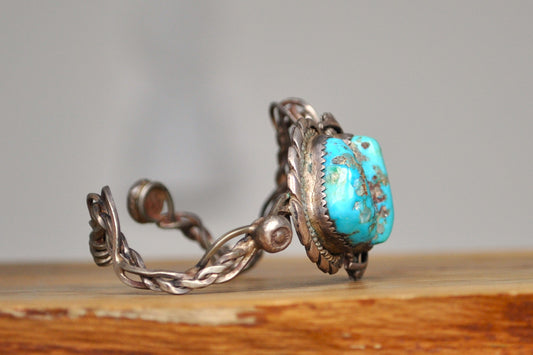 Homemade Edged Dome Coiled Wire Turquoise Bracelet - Double Turquoise Stone Bracelet - Dual Turquoise Stone Jagged Dome Bracelet