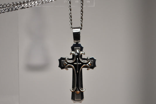 Chunky Crucible Stainless Steel Crucifix Biker Necklace - Crucible Crucifix Necklace - Heavy Biker Cross Necklace