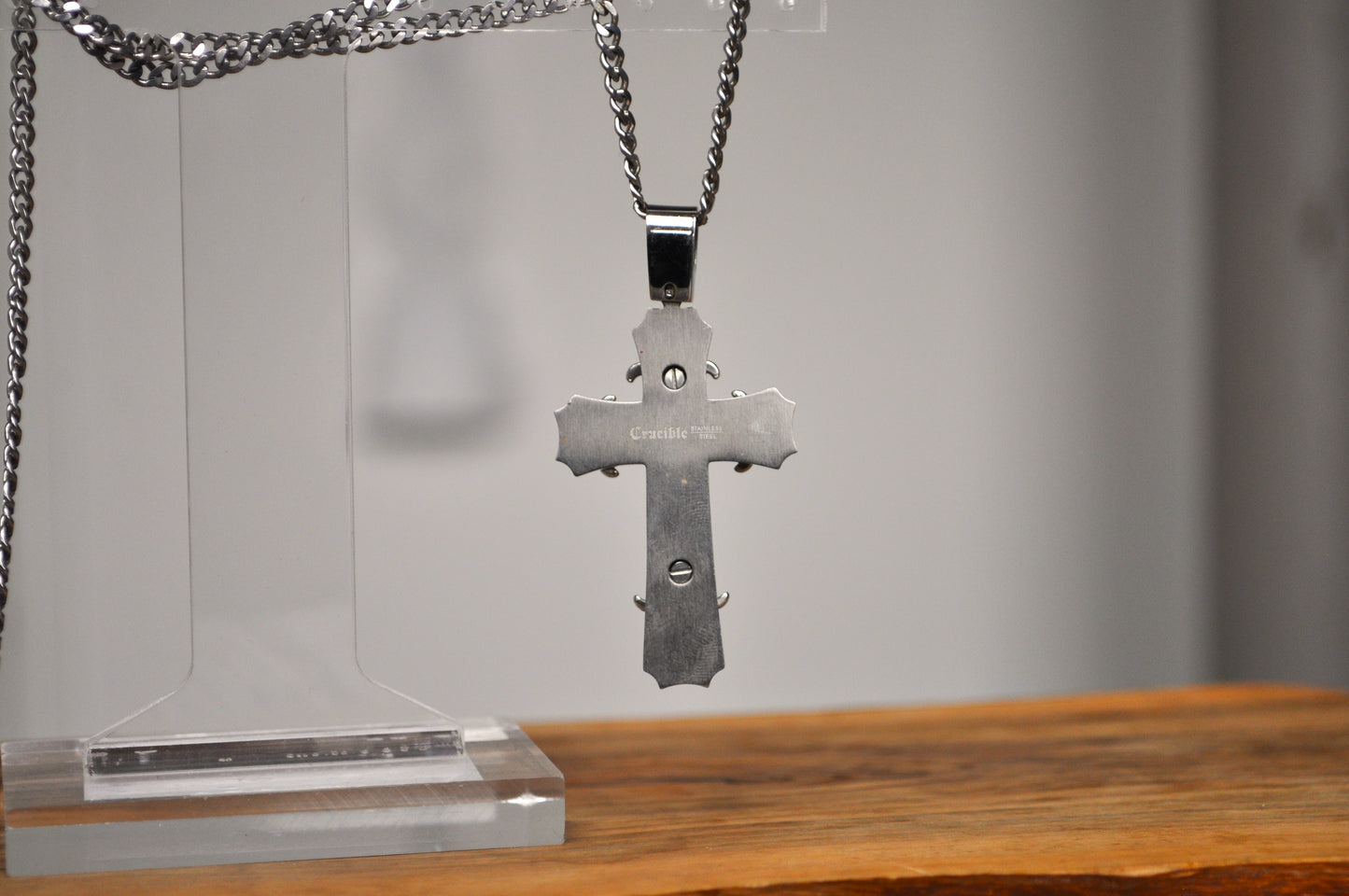 Chunky Crucible Stainless Steel Crucifix Biker Necklace - Crucible Crucifix Necklace - Heavy Biker Cross Necklace