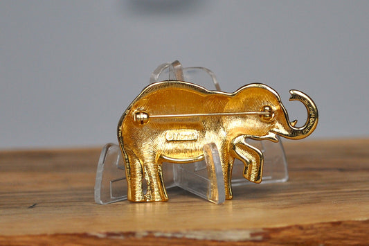 Cute Monet Gold Tone Circus Elephant Rhinestone Brooch - Monet Circus Elephant Brooch - Gold Toned Circus Elephant with Rhinestones