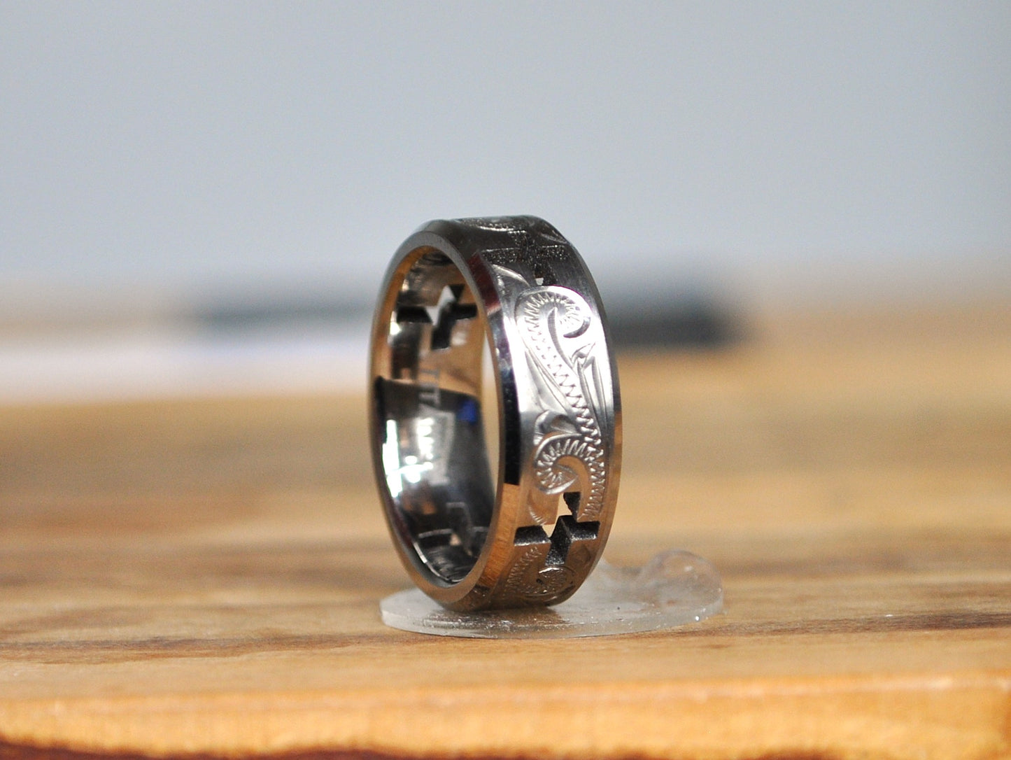 Beautiful Titanium Hollow Cross Cutout Floral Design Faith Ring - Size 7.5 - Titanium Cross Cutout Faith Ring - Cross Faith Ring