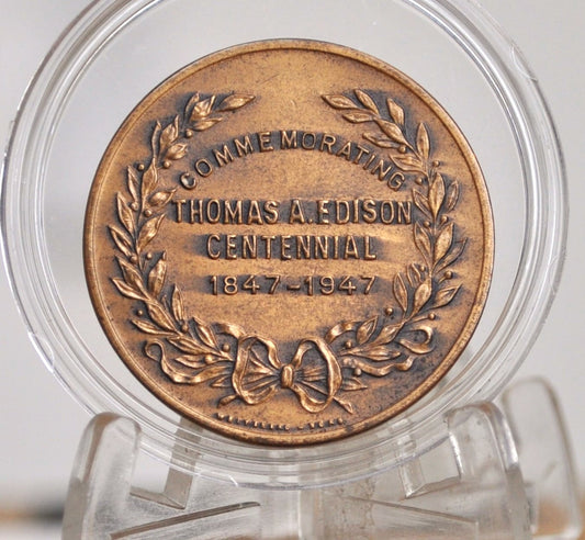 1847-1947 Thomas A. Edison Centennial Bronze Medal - Commemorative Centennial Bronze Medal Honoring Thomas A. Edison