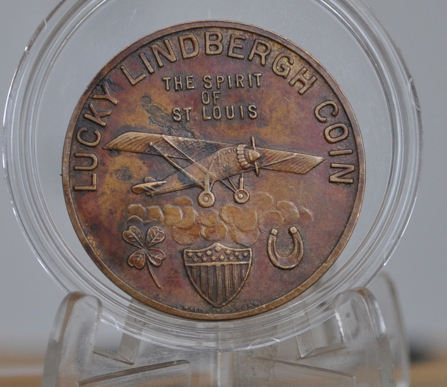 1927 Lucky Lindbergh Captain Charles A. Lindbergh Aviation History Token - Commemorative Flight Aviation Historical New York to Paris by Captain Charles Lindbergh Flying the Lucky Lindy Token
