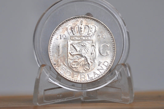 1954 Silver Netherlands 1 Gulden Coin - Uncirculated Grade / Condition - Queen Juliana - Better Mint Date -