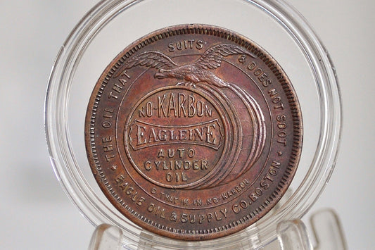Antique No Karbon Eagleine Auto Cylinder Oil Good Luck Token - Don't Worry Club Token - Don't Worry Club Movement