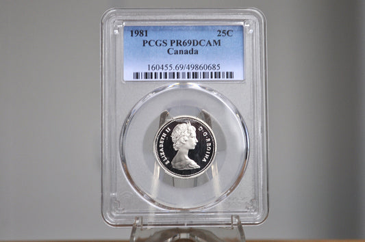 1981 Canadian Quarter Dollar - Graded PR69 Deep Cameo Proof - 25 Cent Canada 1981 - Queen Elizabeth II -