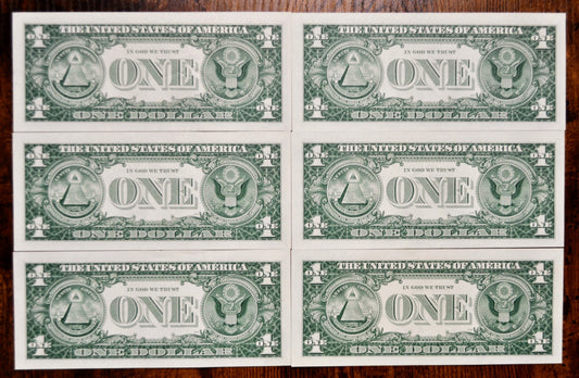 1957 A Silver Certificate 1 Dollar Notes Set - Uncirculated (UNC) - Set of 6 Consecutive Serial Notes - 1957A One Dollar Set - Fr#1620