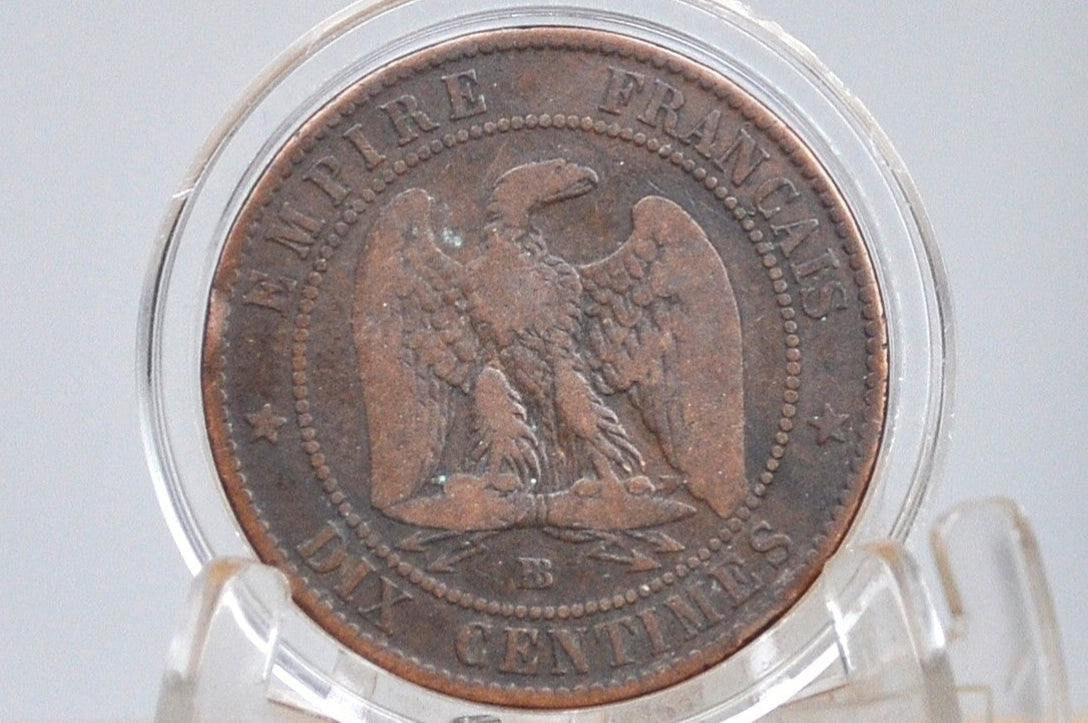 1854 French 10 Centimes Coin- Dix Centimes 1854 BB France - Great Condition - Napoleon III - Great Old Coin from France Coin 1854 - Strasburg Mint -
