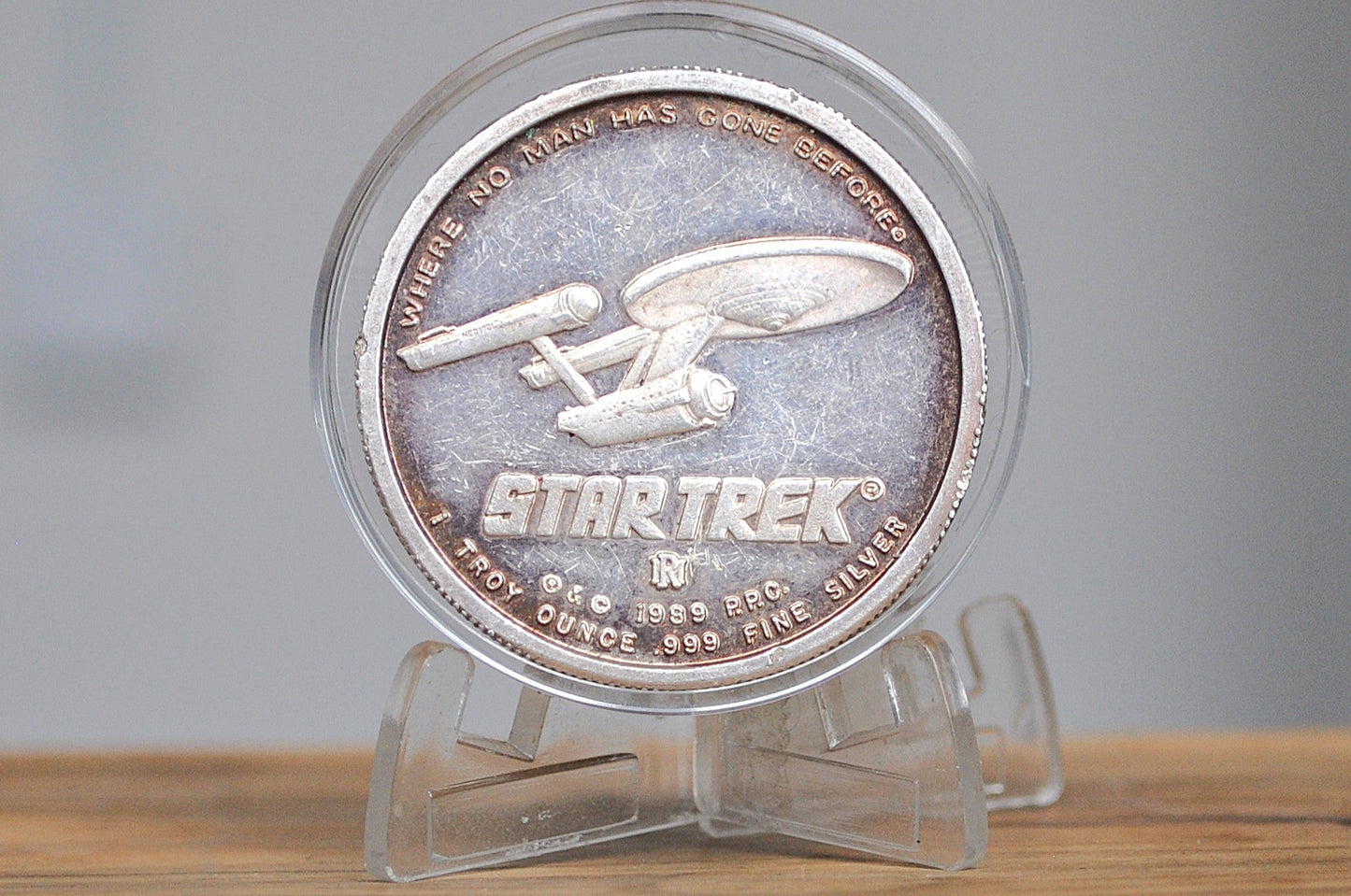 1989 Silver Proof Star Trek Captain Kirk Token - Great Condition - TV History and Nerdy Gift -