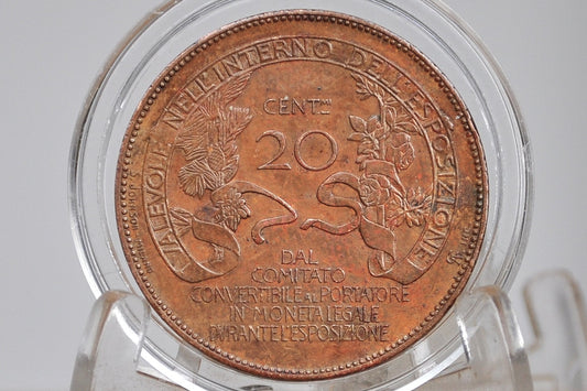 1906 Milan International Exposition Bronze 20 Centesimi Token - 1906 Italy 20 Centesimi Special Issue; Beautiful and Rare Token