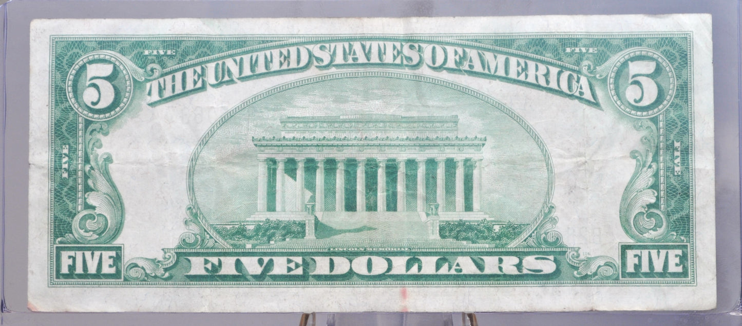 1928-A 5 Dollar Federal Reserve Note - VF (Very Fine) - New York - Redeemable In Gold - 1928 Five Dollar Bill - Rarer Note, Low Issue Number