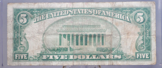 1928-A 5 Dollar Federal Reserve Note - VG/F (Very Good+) - Boston - Redeemable In Gold - 1928 Five Dollar Bill - Rarer Note
