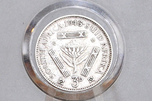 1945 Silver South Africa 3 Pence - F/VF Condition - 80% Silver - Three Pence Coin 1945 UK Issue South Africa -