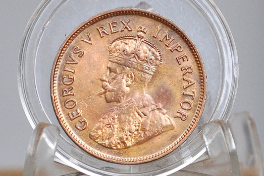 Rare 1925 South Africa 1/2 Penny UK Issue - XF/AU Condition - Only 25k Minted - George V - Beautiful Color and Great for a Collection.
