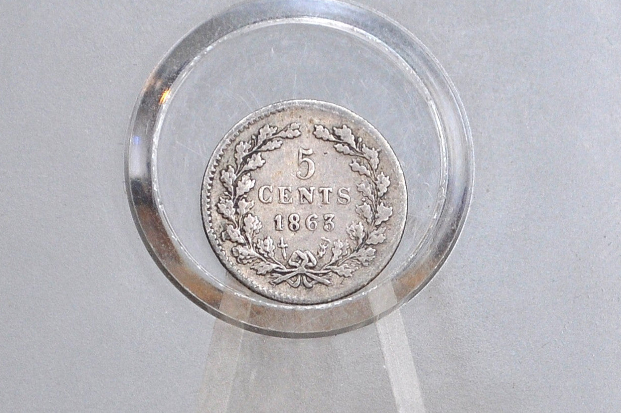 1863 Silver Netherlands 5 Cent - VF/XF Grade - William III - Old Netherlands Coin, Super Cool -