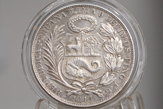 1914 Peru Silver Un Sol - Great Condition - 1914 1 Sol Peru Silver Un Sol 1914 TF Republica Peruana Lima