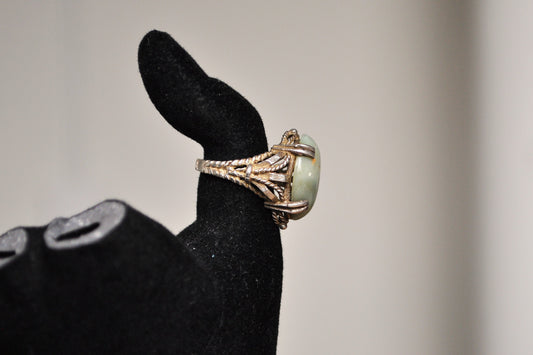 Rare Sterling Silver Milky Jade Coiled Design Ring - Size 5 - Reshaped to Fit Regularly - Stamped Sterling