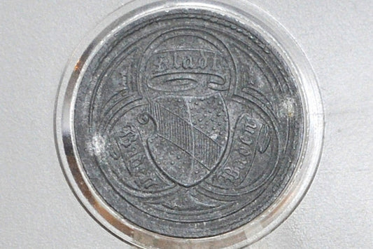 Rare 1919 Stadt-Baden-Baden Prussian Rhine 10 Pfennig - Great Condition - Emergency Coinage - Notgeld - German Weimar Republic -