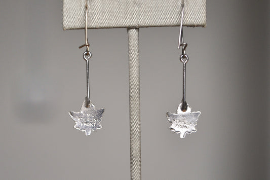 Beautiful Sterling Silver Maple Leaf Earrings - Stamped "FMC Sterling Front" - Rhinestone Inside Leaf Design