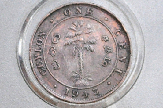1943 Ceylon One Cent - XF Condition - King George VI - UK One Pence 1943 Sri Lanka -