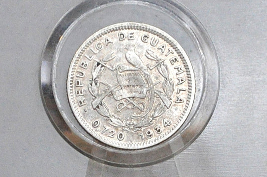 Rarer 1934 Silver Guatemala 5 Centavos - Great Condition - Republic of Guatemala Coin - Guatemala Quetzal -