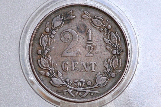 1881 Netherlands 2 1/2 Cent Coin - VF/XF Grade / Condition - King William III of Netherlands - High Grade -