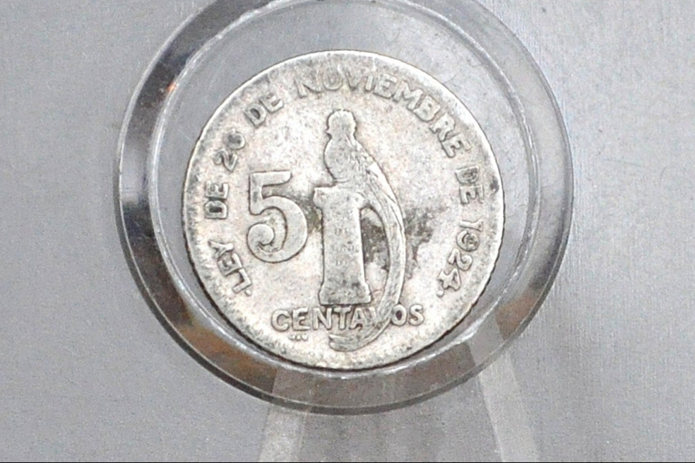 Rarer 1925 Silver Guatemala 5 Centavos - Great Condition - Republic of Guatemala Coin - Guatemala Quetzal -