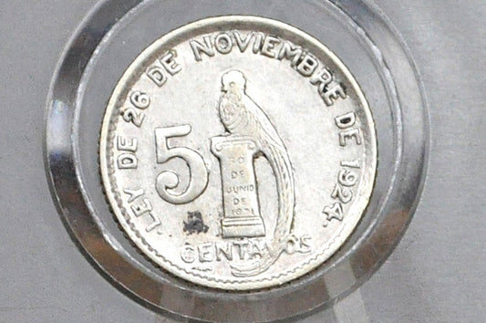 Rarer 1945 Silver Guatemala 5 Centavos - Great Condition - Republic of Guatemala Coin - Guatemala Quetzal -