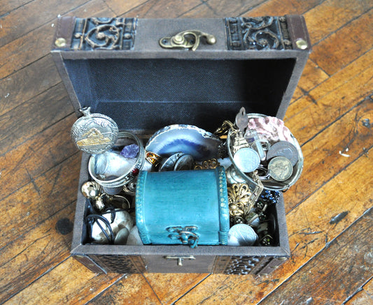 Treasure Chest - An Actual Treasure Chest Filled with Silver Jewelry, Old and Ancient Coins, Silver Coins, and other Treasures