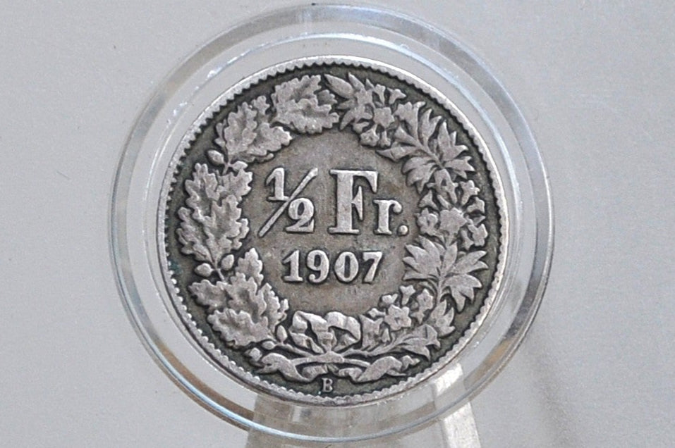 Silver 1907 Switzerland 1/2 Franc - XF Condition - Helvetica Standing 1/2 Franc - Federal State of Switzerland -