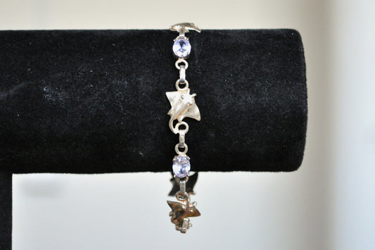 Rare 950 Silver Amethyst Manta Ray Bracelet - 8 Inches - 95% Silver Manta Ray Bracelet - Amethyst and Silver Bracelet
