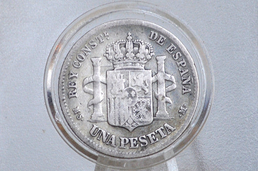 1883 Silver Spain 1 Peseta - F/VF Condition - Spanish Silver Una Peseta Coin 1883 - Alfonso XII -