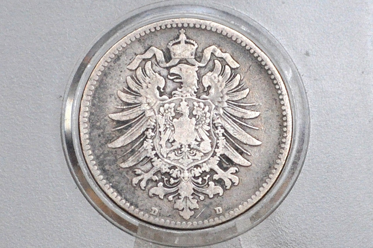 1874 German 1 Mark, D Mint Mark - VF Condition - German Empire Silver One Mark 1874, Silver Mark 1874B, Great Coin -