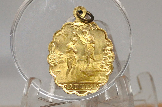 Rare Nativity Scene and Baptism of Jesus Pendant - Old Greek Catholic Medal - John the Baptist and Jesus