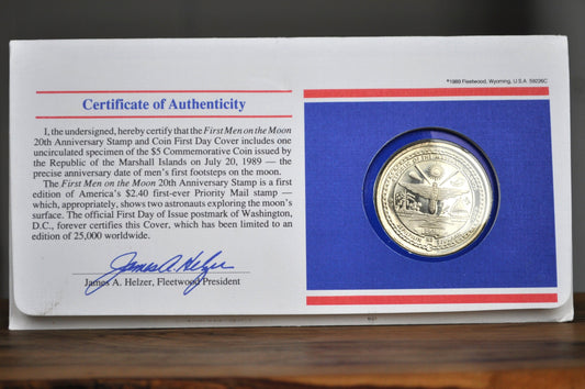 NASA United States Apollo 11 20th Anniversary Commemorative Five Dollars 1989 - Uncirculated - Vintage US Spacetravel -