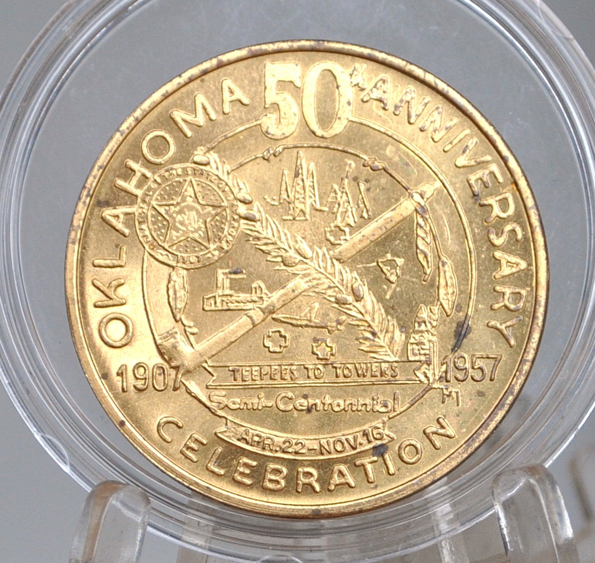 Oklahoma 1907-1957 50th Anniversary Celebration Token - Fifty Anniversary Semi-Centennial Exposition