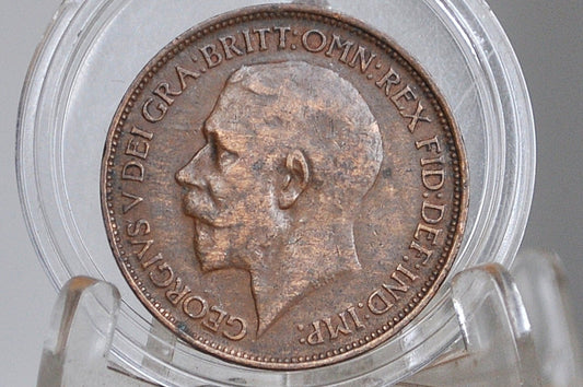 1914 Great Britain Half Penny - XF Condition - UK Large Penny 1914 - King George V 1/2 Penny - Bronze -