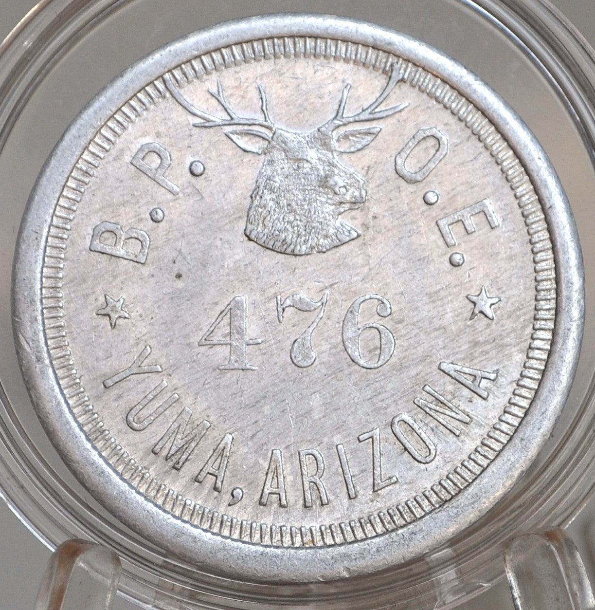 One Dollar in trade, Elks Money, Yuma, Arizona - Arizona Good For One Dollar In Trade Elk Money 476 Aluminum Token