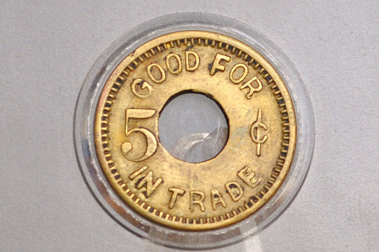 Antique Liberty Bell Brass Coin Slot Token - Good For Token - First Ever Slot Machine Token