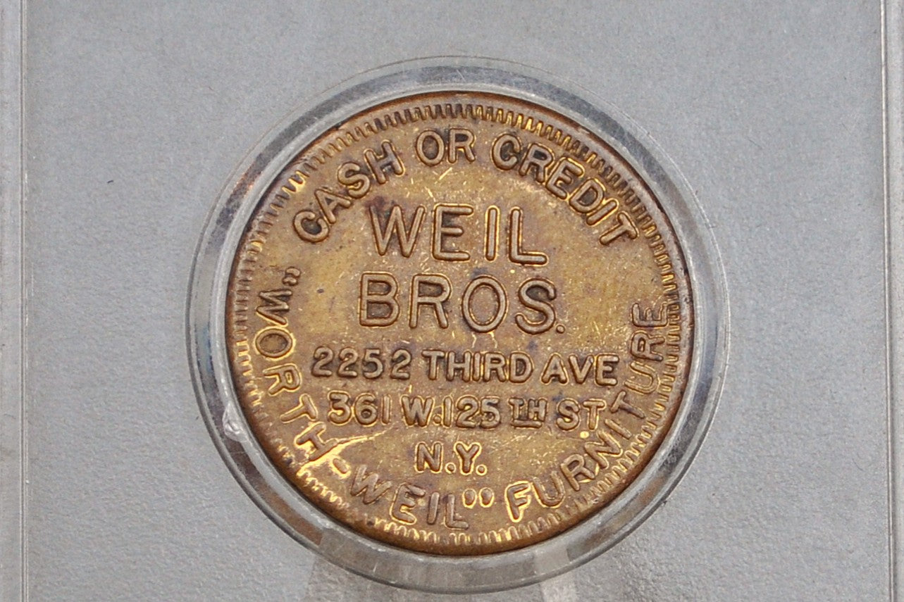 Antique Weil Brothers "Worth-Weil" Furniture Token - Good For Token - New York City Token - Early 1900s Good Luck Coin
