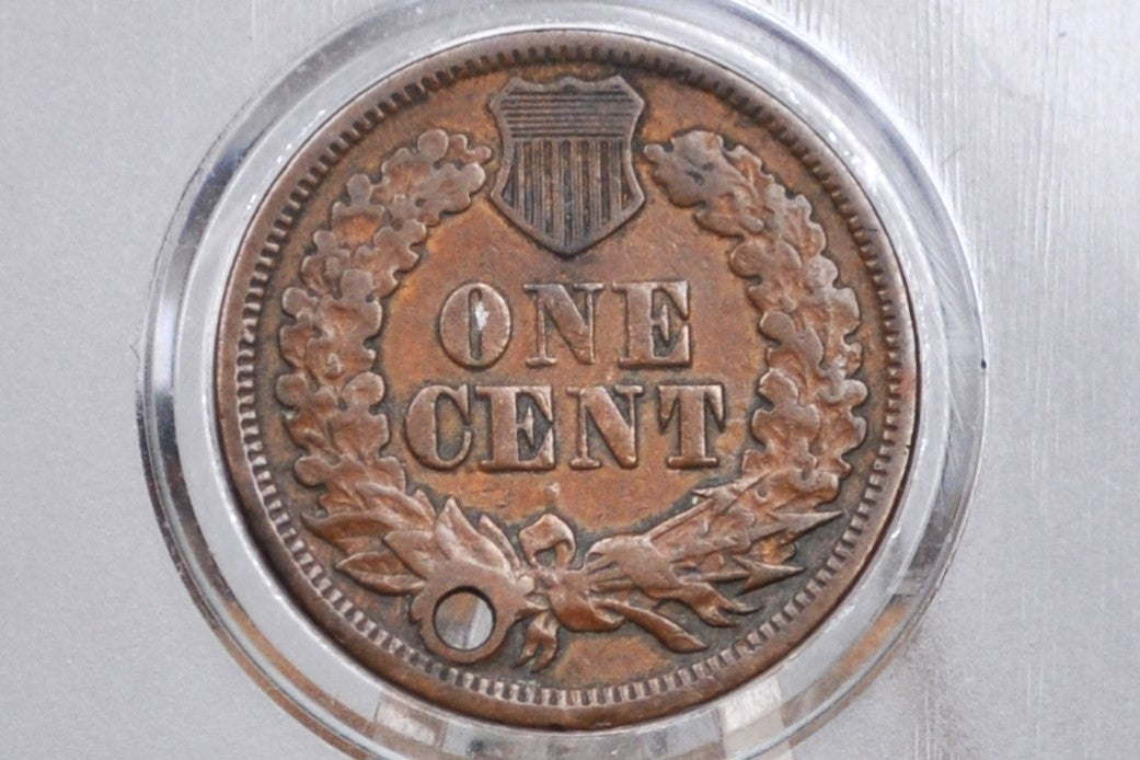 1865 Indian Head Penny - Fine Details, Holed - 1865 Cent Indian Head 1865 Damage Coin / Discount Coin