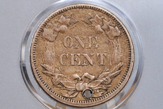 1858 Flying Eagle Penny - XF Details, Holed - 1858 Cent Flying Eagle 1858 Damage Coin / Discount Coin