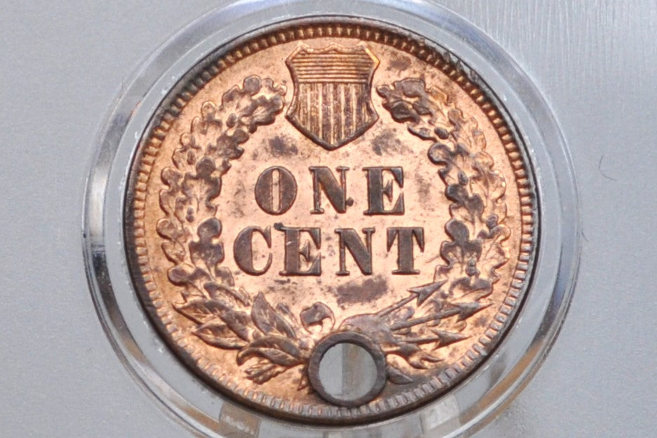 1892 Indian Head Penny - Uncirculated Details, Holed - Lustrous Coin - 1892 Cent Indian Head 1892 Damage Coin / Discount Coin
